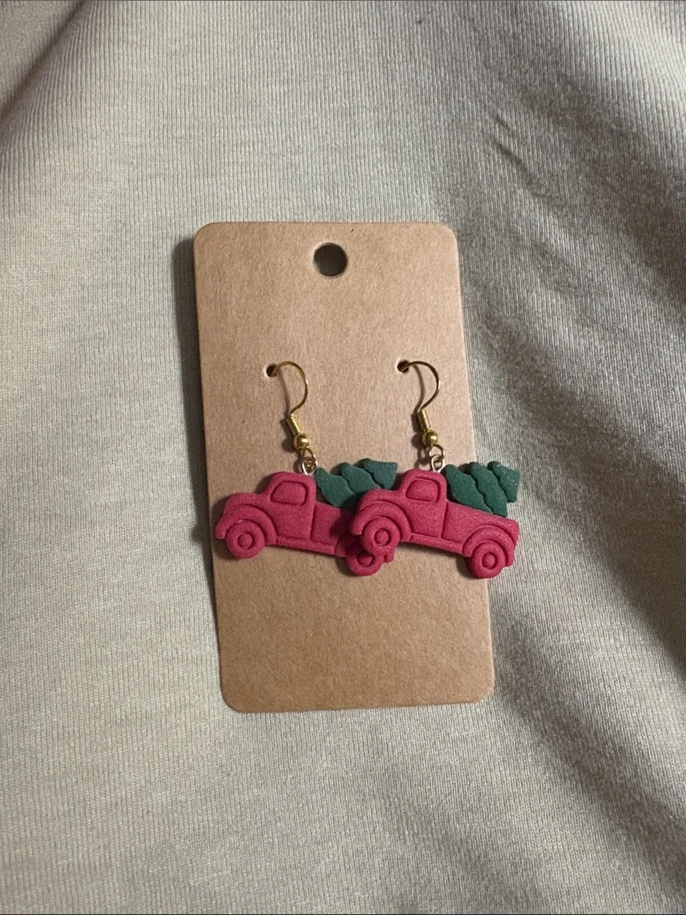 Red Truck Holidays Earrings with Green Tree Detail